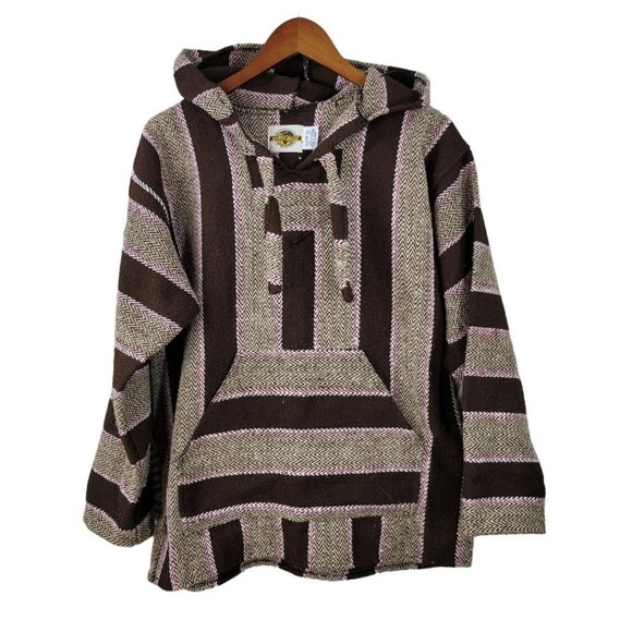 Earth Ragz Sweaters Vintage Earth Ragz Mexican Blanket Hoodie Baja Hippie Pullover Men